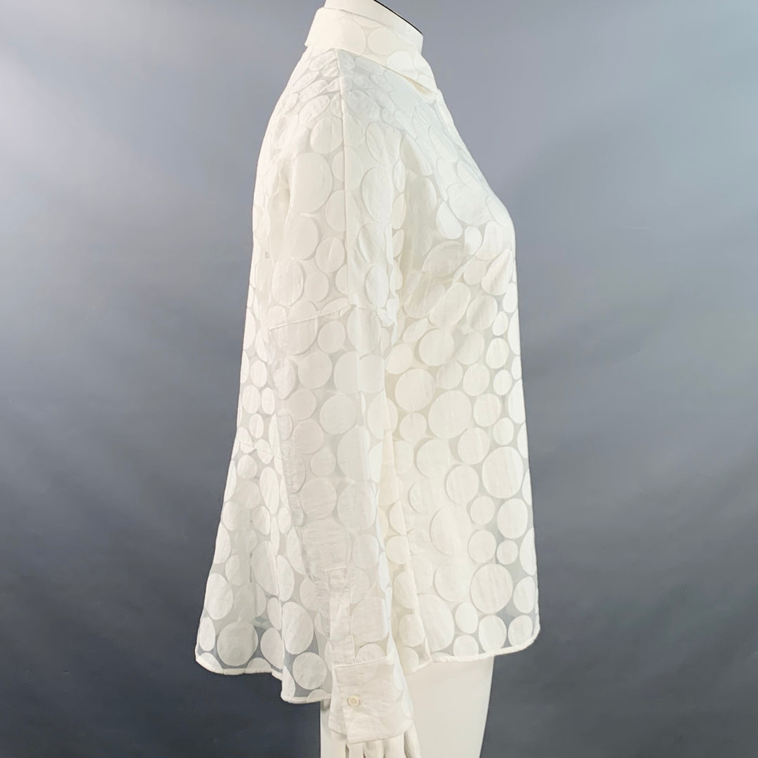 AKRIS Size 12 White Cotton Polka Dot Point Collar Button Up Shirt