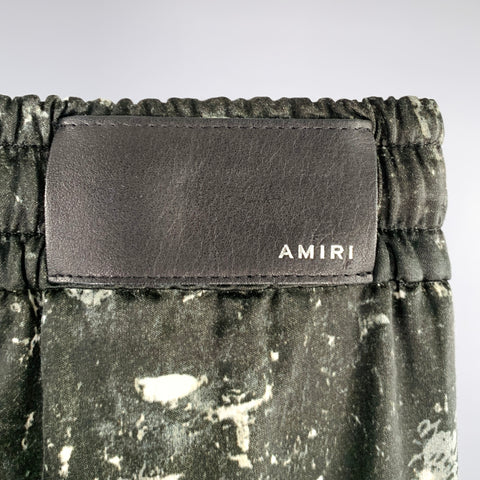 AMIRI Size M Black Grey Graphic Viscose Drawstring Casual Pants