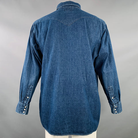 RRL by RALPH LAUREN Size L Indigo Wash Selvedge Cotton Snaps Two Pockets Western Long Sleeve Shirt