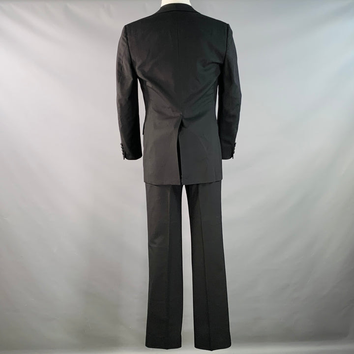 PAUL STUART Size 38 Regular Black Wool Notch Lapel 3 Piece Tuxedo