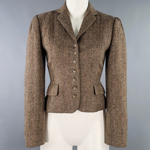 RALPH LAUREN Size 4 Tan Multi Color Wool Herringbone Jacket Blazer