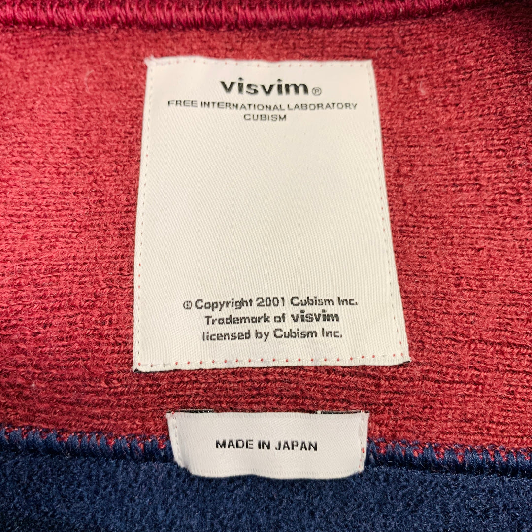 VISVIM Size L Navy Burgundy Color Block Wool Crew Neck Sweater