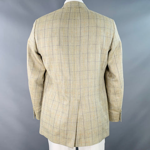 O'CONNELL'S Size 42 Green Sage Window Pane Wool Linen Silk Sport Coat
