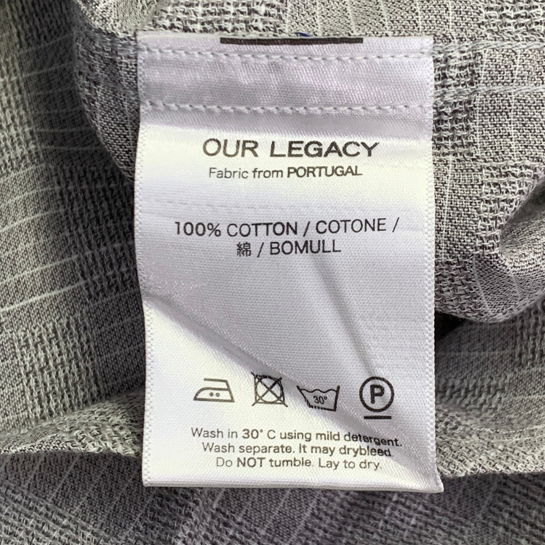 OUR LEGACY Size 38 Grey White Textured Cotton Button Down Collar One Pocket Long Sleeve Shirt