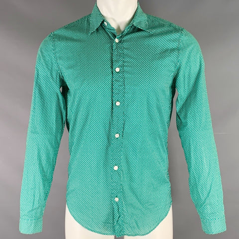 BURBERRY PRORSUM 2011 Size S Green White Polka Dot Cotton Long Sleeve Shirt