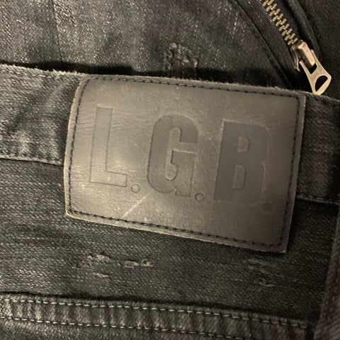 L.G.B Size 32 Black Distressed Cotton Polyurethane Cropped Jeans