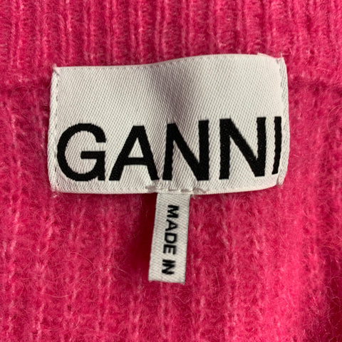 GANNI Size M Hot Pink Alpaca Blend Rhinestones Cropped Cardigan
