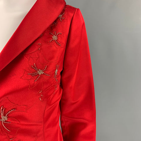 RICHARD TYLER Couture Talla 8 Conjunto de 2 piezas hasta la rodilla con cuentas de rayón de seda roja