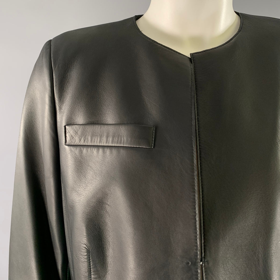 AKRIS Size 12 Black Leather Cropped Jacket