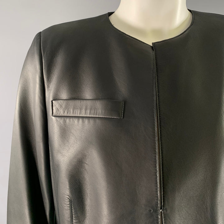 AKRIS Size 12 Black Leather Cropped Jacket