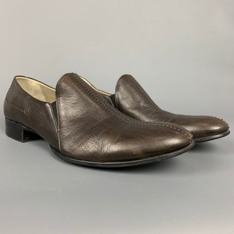 BRUNO MAGLI Size 9 Brown Contrast Stitch Leather Loafers