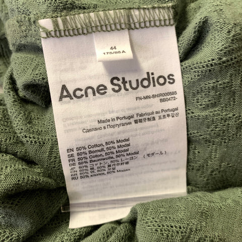 ACNE STUDIOS Size S Green Swirl Cotton Blend Band Collar Long Sleeve Shirt