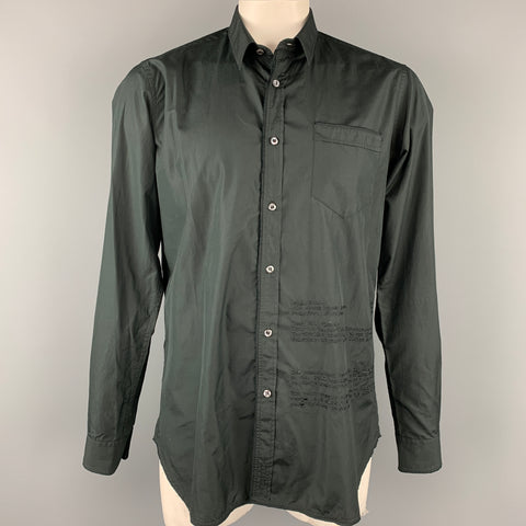 ICEBERG Size XXL Black Embroidery Cotton Button Up Long Sleeve Shirt