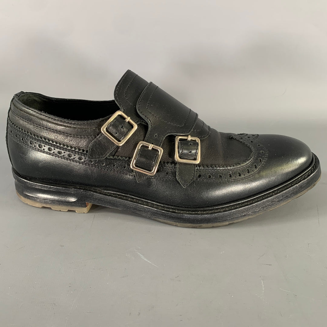 ALEXANDER MCQUEEN Size 9 Black Leather Monk Strap Loafers