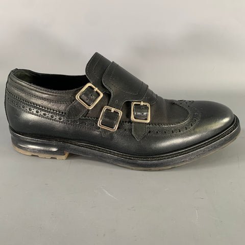 ALEXANDER MCQUEEN Size 9 Black Leather Monk Strap Loafers