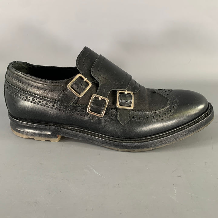 ALEXANDER MCQUEEN Size 9 Black Leather Monk Strap Loafers