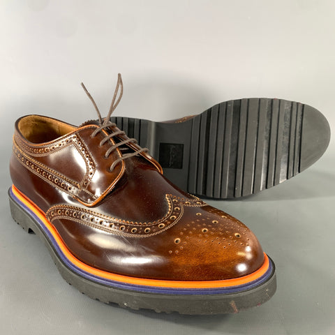 PAUL SMITH Size 10 Brown Orange Wingtip Loafers
