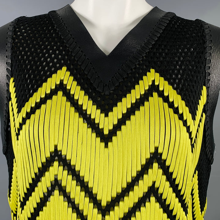 ALEXANDER WANG Black Yellow Polyester Woven Lamb Skin Cocktail Dress