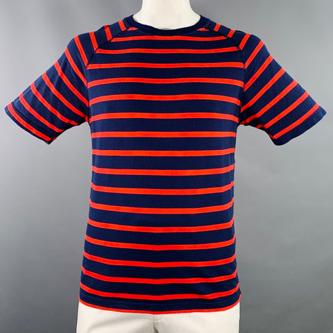 HEMINGSWORTH Size L Navy Red Stripe Cotton Crew Neck T-shirt
