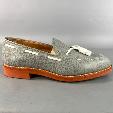 BLACK FLEECE Size 11 Grey White Pebble Grain Leather Tassels Loafers
