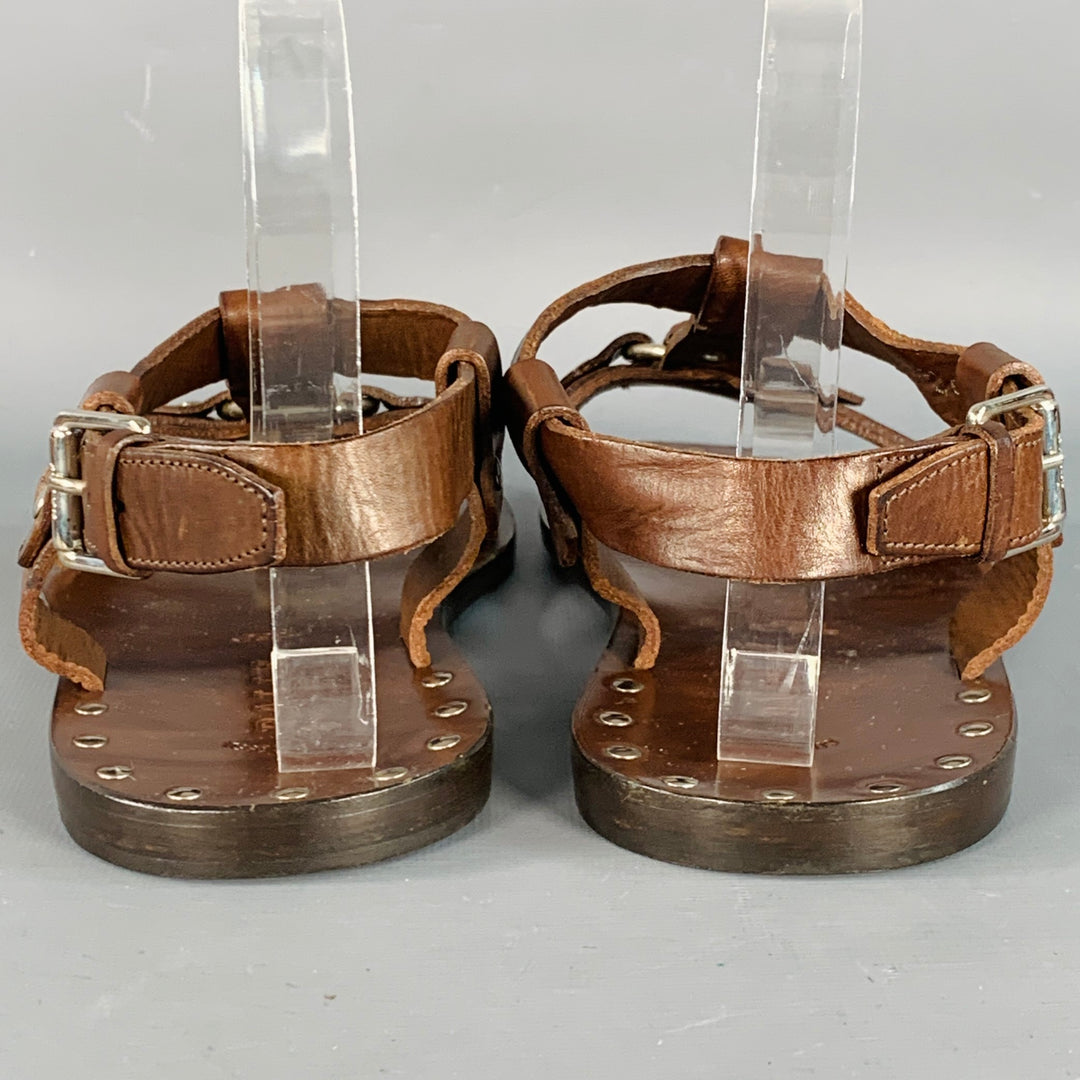 BALLY Size 6.5 Lurago Brown Silver Leather Studded Sandals