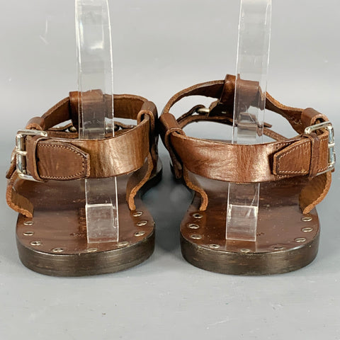 BALLY Size 6.5 Lurago Brown Silver Leather Studded Sandals