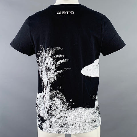 T-shirt Valentino 2020 Col rond en coton imprimé paysage noir et blanc Taille M
