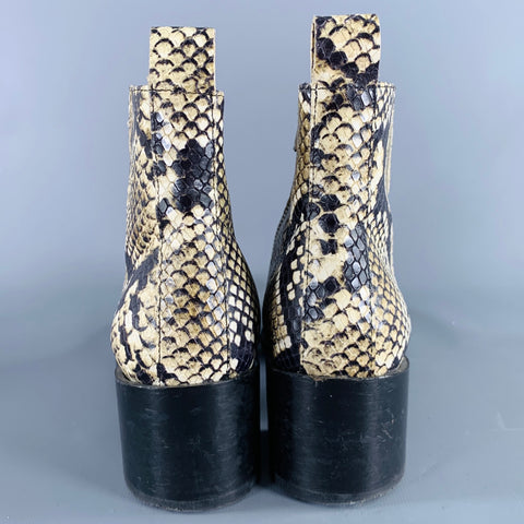 EVERLANE Size 6.5 Brown Cream Leather Snake Embossed Boots