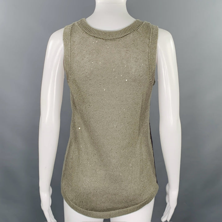 BRUNELLO CUCINELLI Size S Green Sage Linen Blend Knit Sleeveless Casual Top