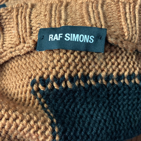 RAF SIMONS FW2017 Size M Brown Black Knitted Wool Buttoned Cardigan