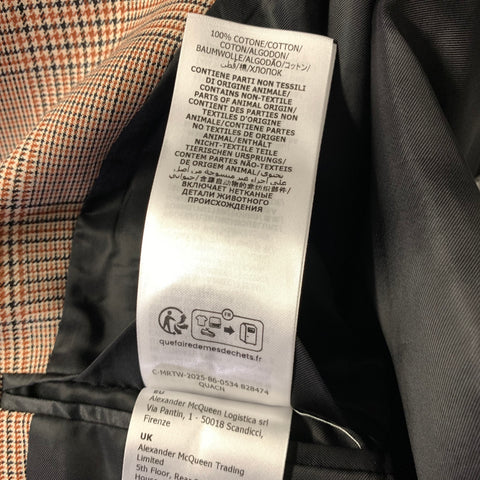 ALEXANDER MCQUEEN Chest Size 40 Size 40 Brown Black Glen Check Cotton Jacket