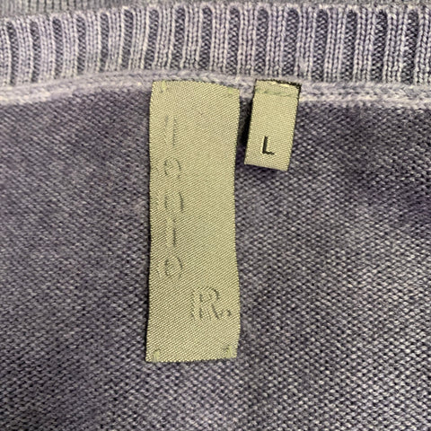 LENOR ROMANO Pull col V en laine mérinos torsadée bleu gris Taille L
