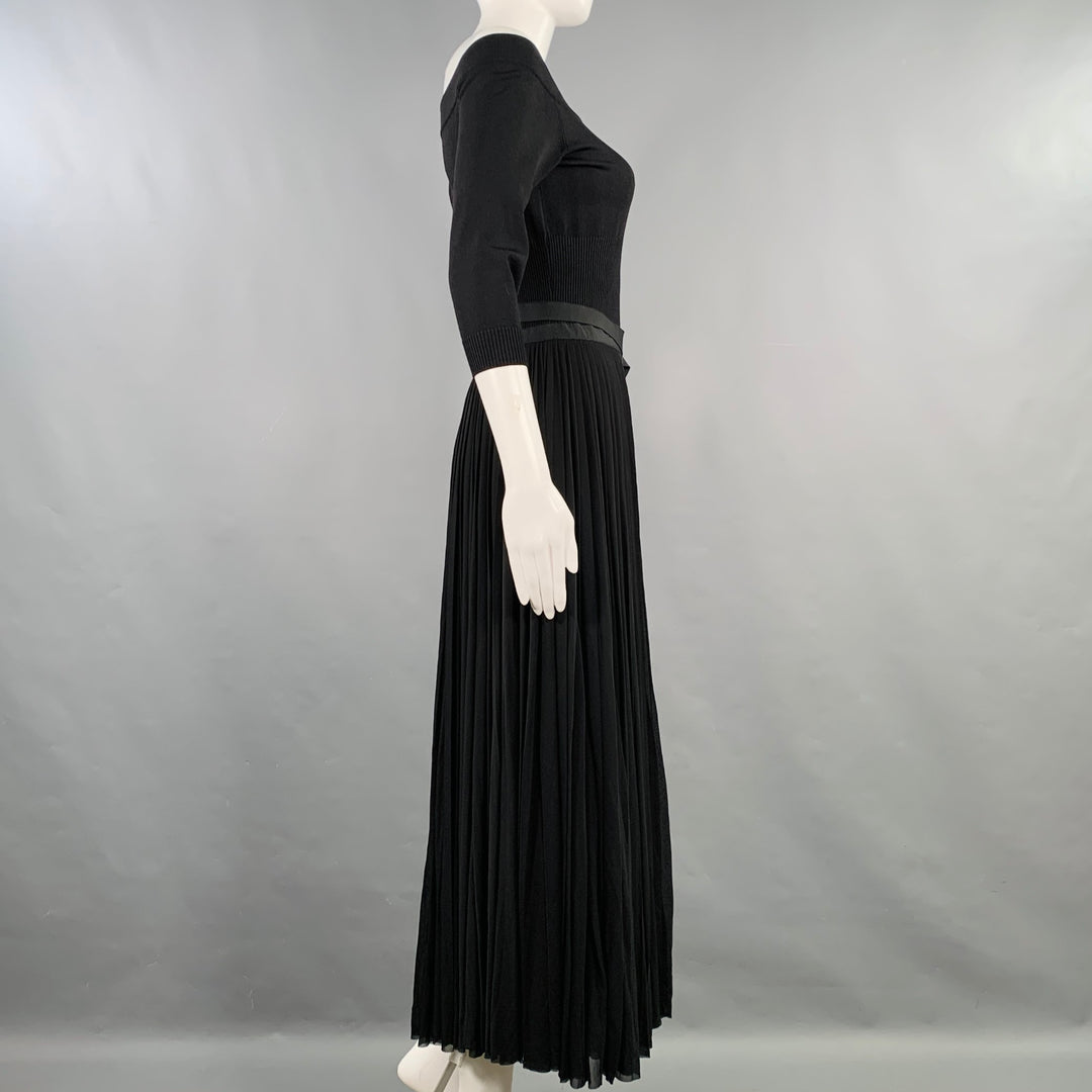 ALEXANDER MCQUEEN Size 8 Black Viscose Pleated 3/4 Sleeves Dress