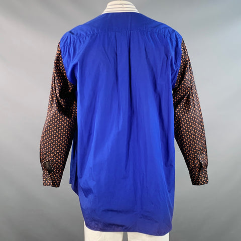 Chemise en coton à manches longues et liserés contrastants ALAN BILZERIAN Taille XXL Bleu multicolore