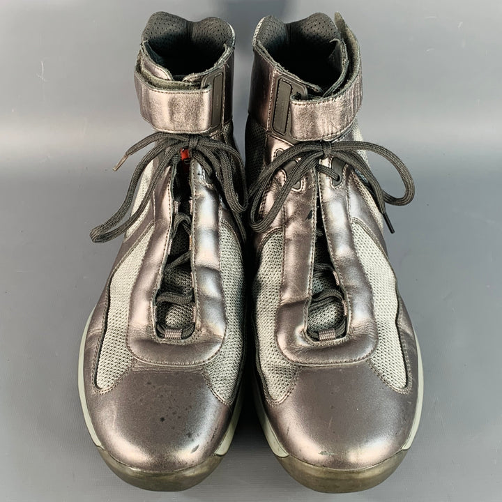 PRADA SPORT Size 10.5 America's Cup Silver Leather Nylon Mesh Ankle Sneakers