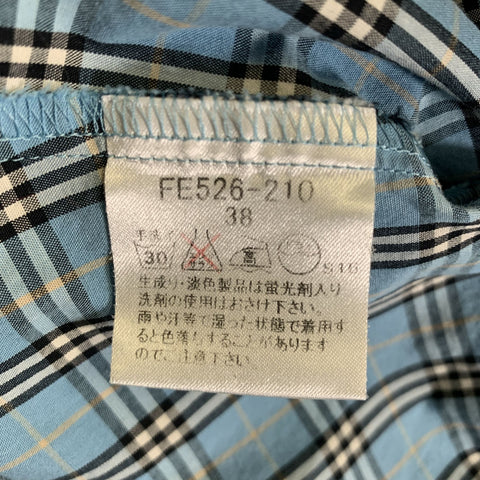 BURBERRY Size S Blue Black White Cotton Plaid Hidden Buttons Blouse