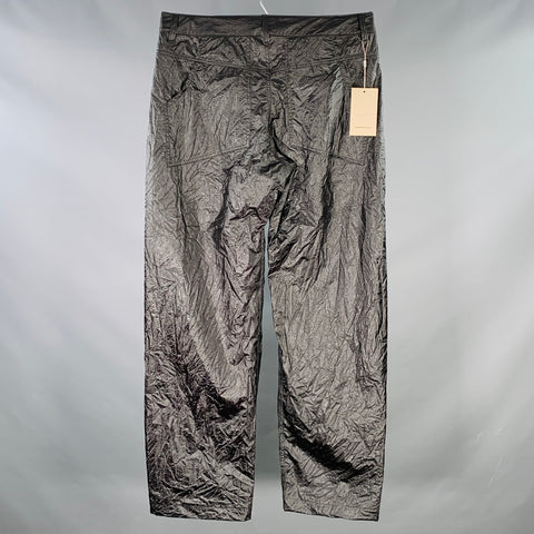 ECKHAUS LATTA Size 34 Black Wrinkled Nylon Pleated Wide Leg Baggy Casual Pants