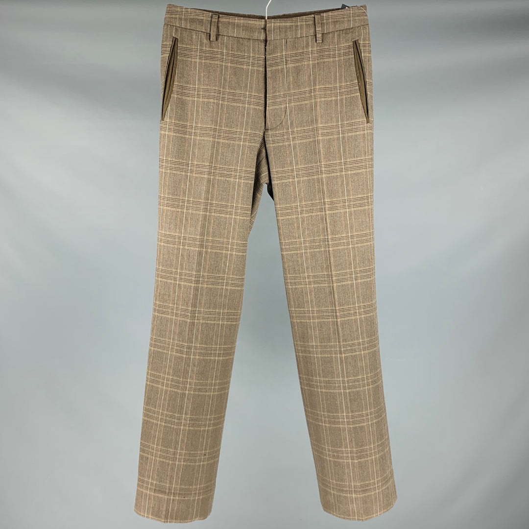 MARTIN MARGIELA Size 30 Taupe Plaid Cotton Blend Button Fly Dress Pants