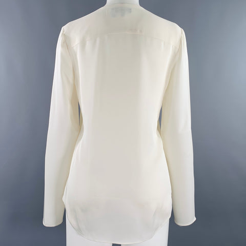 THEORY Size M Cream Silk Ruffled Long Sleeve Blouse