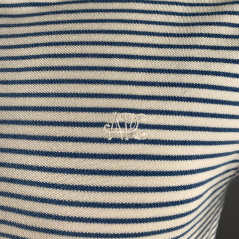 A.P.C. Size M White Blue Stripe Cotton Short Sleeve T-shirt