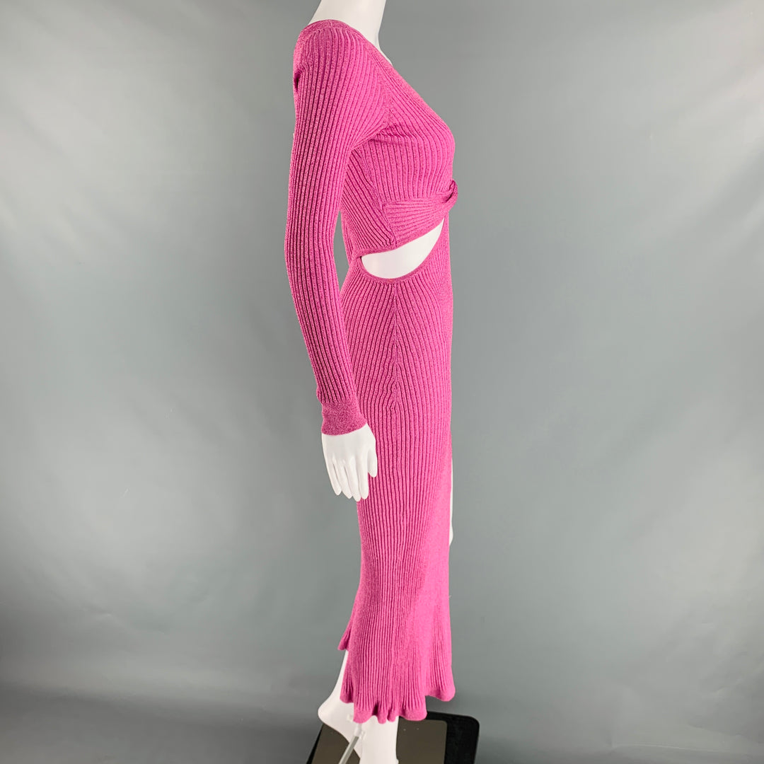 LOVESHACKFANCY Size XS Pink Viscose Ribbed Cutout Dress