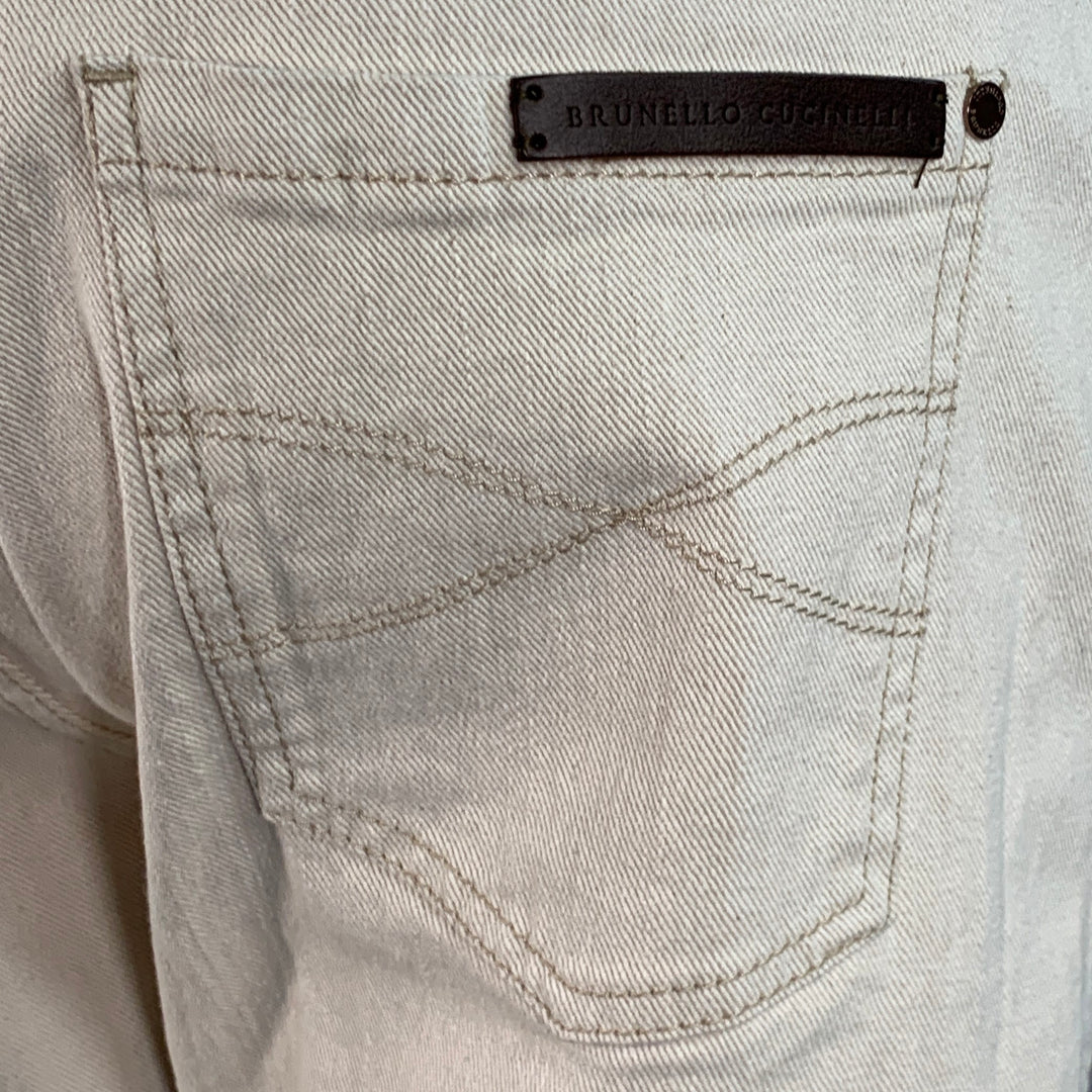 BRUNELLO CUCINELLI Size 10 Beige Cotton Blend Twill Monili Tapered Cuffed Casual Pants