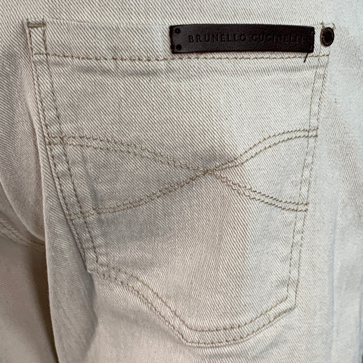 BRUNELLO CUCINELLI Size 10 Beige Cotton Blend Twill Monili Tapered Cuffed Casual Pants