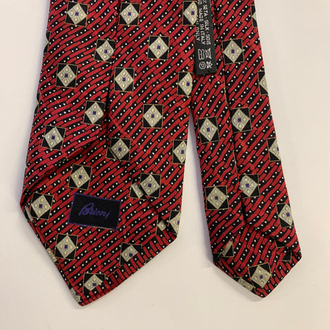 BRIONI Red Black Geometric Silk Tie