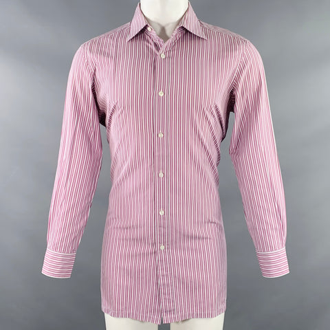 CHARVET Size M White Lilac Stripe Cotton Curved Cutaway Long Sleeve Shirt