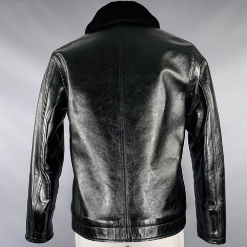 Y'2LEATHER Size M -Aniline N-1- Black Horsehide Leather Zip Up Buttons Jacket