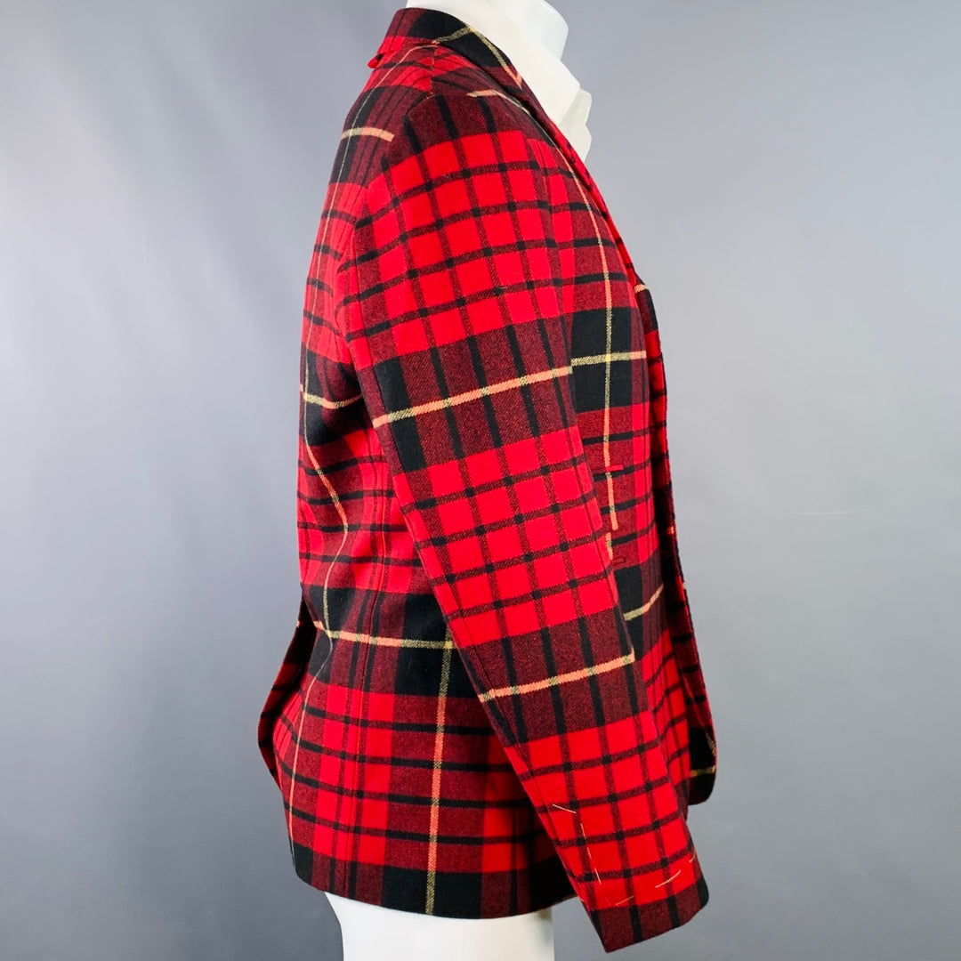 BLACK FLEECE by THOM BROWNE Size 40 Red Black Yellow Plaid Wool Notch Lapel Sport Coat
