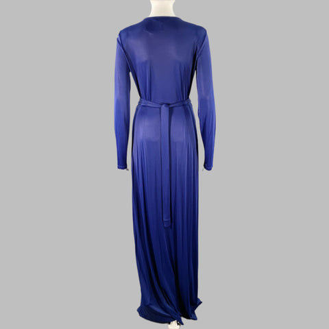 BCBG Size M Blue Polyester Blend Deep V-Neck Long Sleeve Maxi Dress