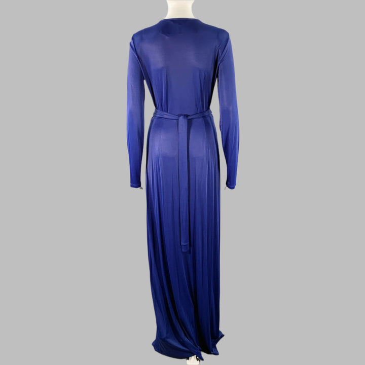 BCBG Size M Blue Polyester Blend Deep V-Neck Long Sleeve Maxi Dress