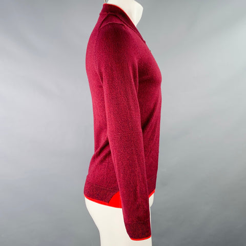 KENZO Size XS Burgundy Red Knit Wool Blend Zip Up Sweater
